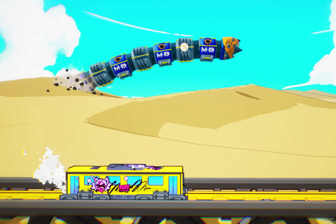 Denshattack! mistura Tony Hawk, um trem e muita maluquice para entregar uma experiência que requer muito estilo do jogador.