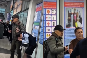 O homem armado com uma faca tomou como refém uma funcionária do aeroporto e um civil - (crédito: Reprodução/ redes sociais) O homem armado com uma faca tomou como refém uma funcionária do aeroporto e um civil - (crédito: Reprodução/ redes sociais)