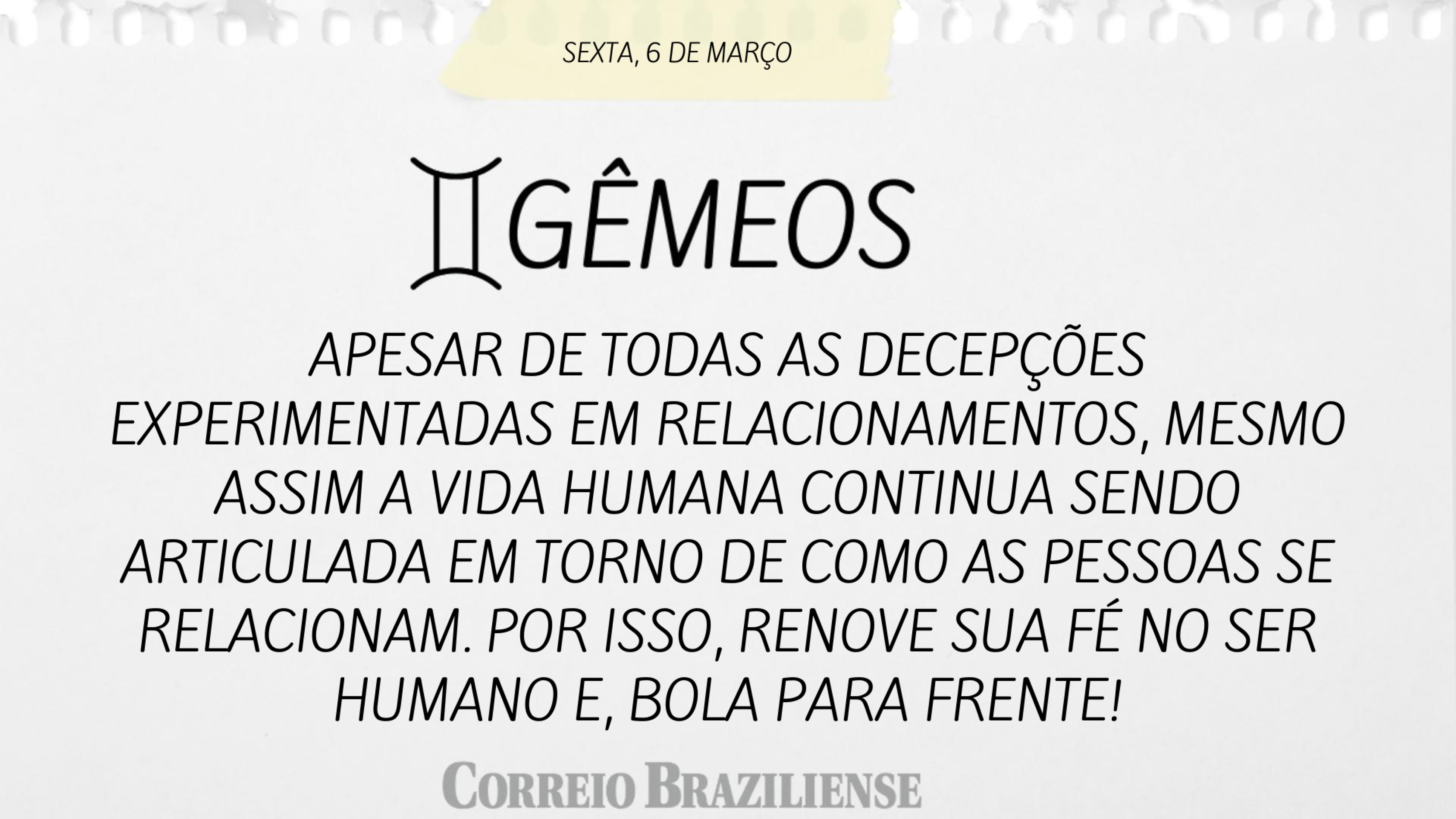 Hor&oacute;scopo | 6 de mar&ccedil;o