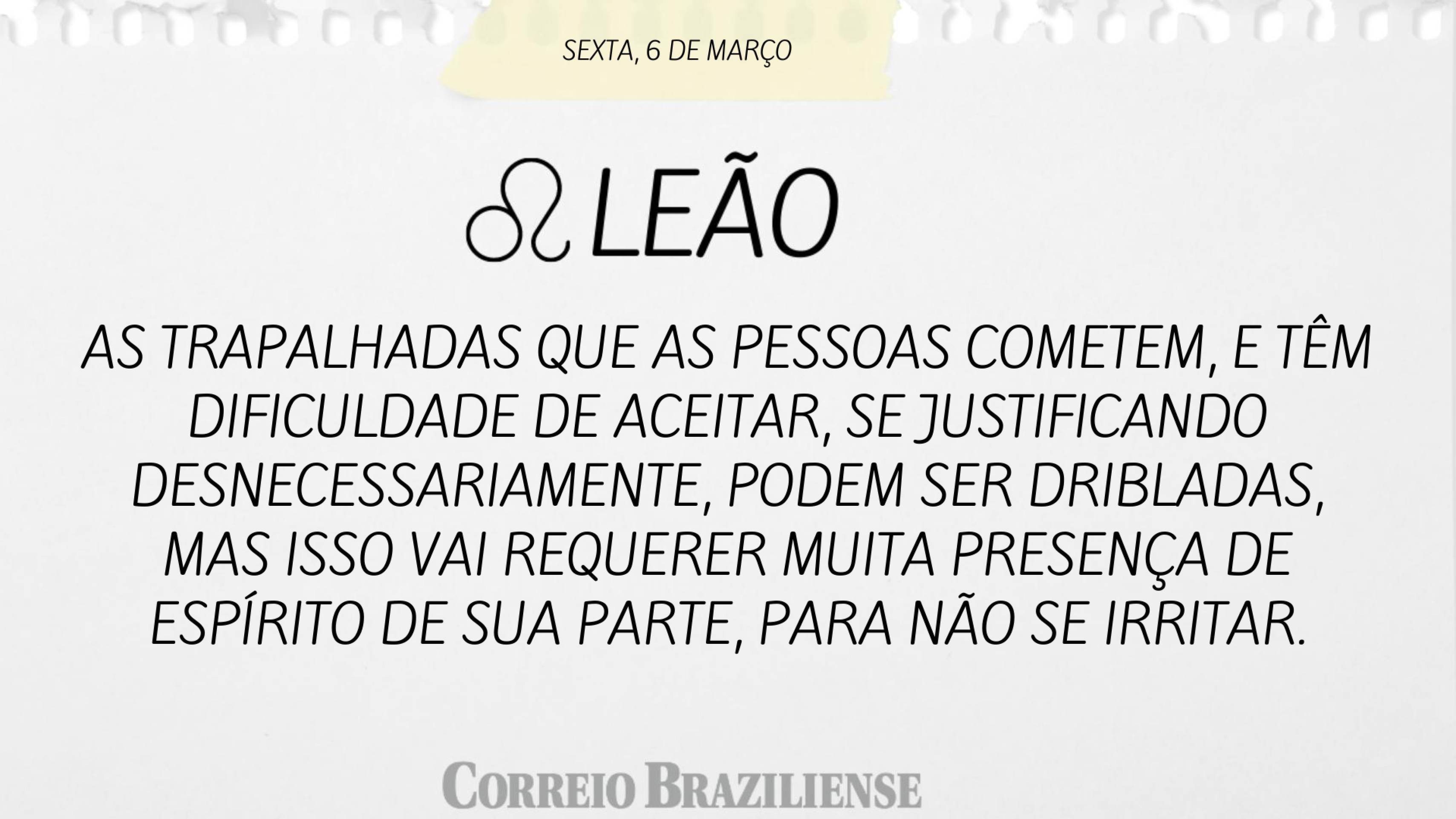 Hor&oacute;scopo | 6 de mar&ccedil;o