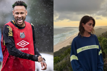 A movimentação de Neymar no conjunto de fotos sensuais causou alvoroço nas redes sociais -  (crédito: Raul Baretta/Santos FC, Reprodução Instagram)