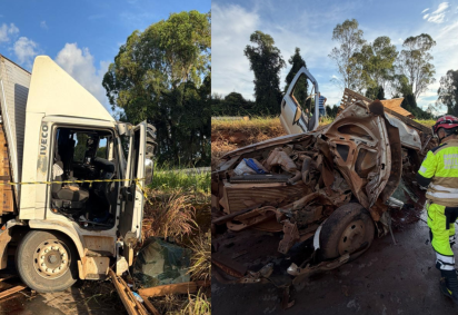 No local, foram identificadas três vítimas. Na caminhonete, estavam duas pessoas, sendo que uma delas morreu. O condutor do caminhão sobreviveu -  (crédito: Corpo de Bombeiros/Reprodução)
