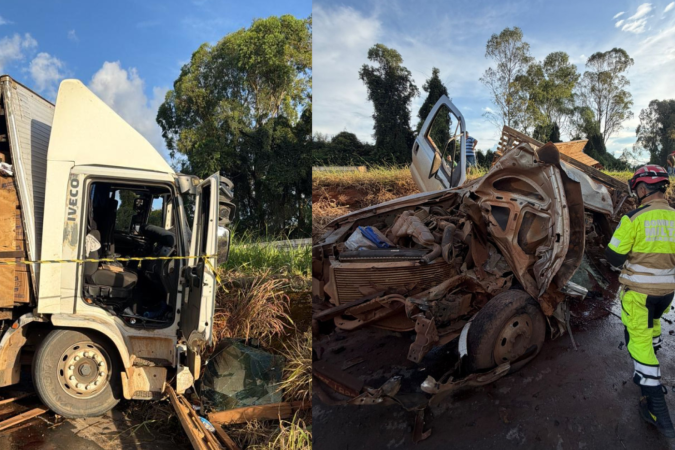 No local, foram identificadas três vítimas. Na caminhonete, estavam duas pessoas, sendo que uma delas morreu. O condutor do caminhão sobreviveu - (crédito: Corpo de Bombeiros/Reprodução) No local, foram identificadas três vítimas. Na caminhonete, estavam duas pessoas, sendo que uma delas morreu. O condutor do caminhão sobreviveu - (crédito: Corpo de Bombeiros/Reprodução)