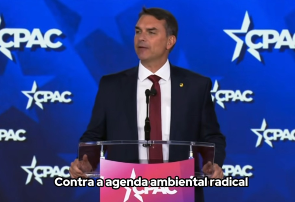 Flávio apostou em um tom antissistema e afirmou que, caso eleito, lutará contra o que chamou de 'agenda ambientalista radical' -  (crédito: Reprodução/YouTube/Flavio Bolsonaro)