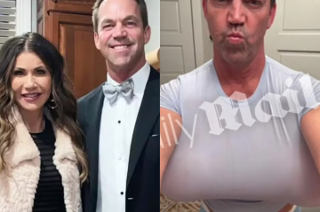 As imagens de Bryon Noem utilizando as próteses de seios falsos foi  divulgada pelo jornal britânico Daily Mail -  (crédito: Reprodução/ Daily Mail / Redes sociais)