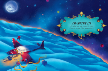 Ilustrações com cores intensas contrastam com os desenhos em aquarela e tons pastéis por Saint-Exupéry sobre o jovem herói -  (crédito: Divulgação/MinaLima)