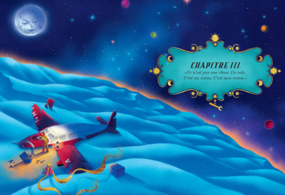 Ilustrações com cores intensas contrastam com os desenhos em aquarela e tons pastéis por Saint-Exupéry sobre o jovem herói -  (crédito: Divulgação/MinaLima) -Ilustrações com cores intensas contrastam com os desenhos em aquarela e tons pastéis por Saint-Exupéry sobre o jovem herói -  (crédito: Divulgação/MinaLima)