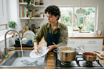 O hábito de limpar a cozinha durante o preparo dos alimentos pode parecer apenas uma questão de preferência, mas, segundo a psicologia, ele revela muito sobre sua personalidade e a forma como você organiza não apenas o espaço, mas também a própria vida -  (crédito: Flow/Google IA)