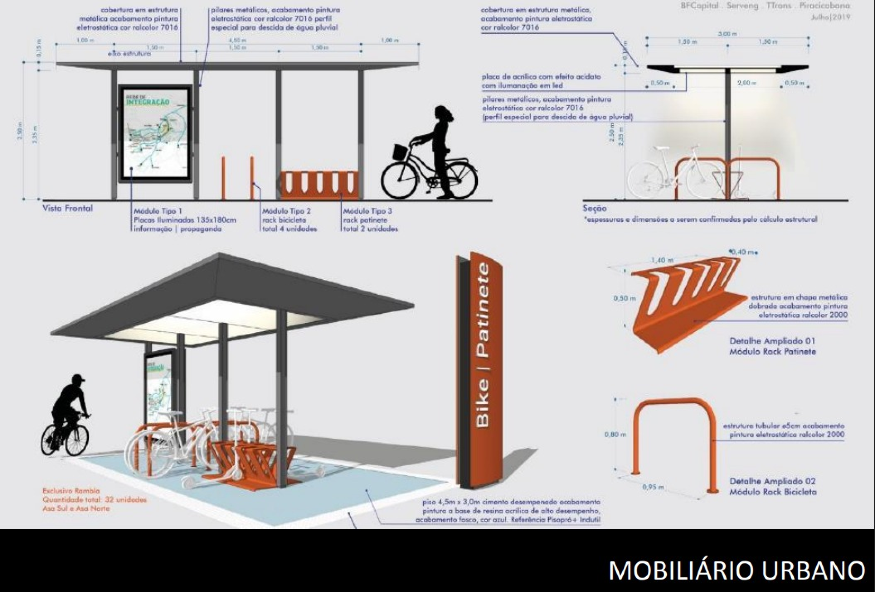 Sistema de mobili&aacute;rio urbano do projeto do VLT na W3