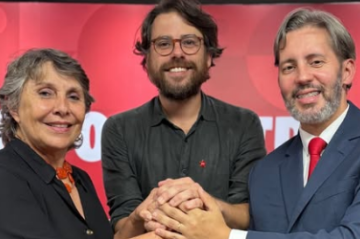 O diretório do PT-DF, com a presença do PV e do PC do B, oficializou a pré-candidatura de Leadro Grass ao Buriti, de Erika Kokay ao Senado e o apoio à reeleição da senadora Leila Barros. -  (crédito: Reprodução/PTDF)