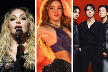 Shakira, Madonna e BTS foram confirmados como as atrações principais do primeiro show de intervalo na final da Copa do Mundo, em 19 de julho, no MetLife Stadium. -  (crédito: Reprodução/Redessociais)