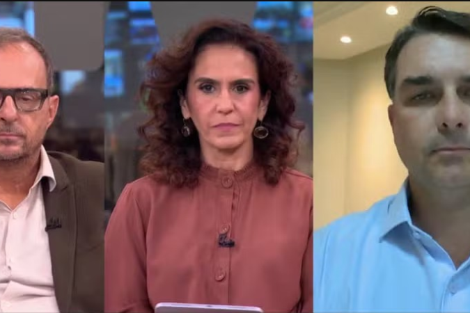 Flávio Bolsonaro em entrevista - (crédito: Reprodução/Globo News) Flávio Bolsonaro em entrevista - (crédito: Reprodução/Globo News)