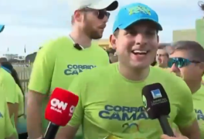 Hugo Motta conversa com jornalistas após corrida dos 200 anos da Câmara -  (crédito: Reprodução/TV Câmara)