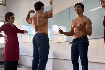 Vídeo de estudante de medicina exibindo musculatura durante aula viralizou e já soma milhões de visualizações nas redes sociais -  (crédito: Reprodução/instagram (@lima_lifts @profaanacristinafalcao))