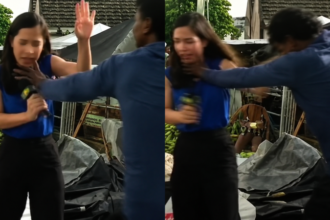 Repórter da Band é agredida por homem ao vivo e estado de saúde vem à tona - (crédito: TV Arapuan/Band) Repórter da Band é agredida por homem ao vivo e estado de saúde vem à tona - (crédito: TV Arapuan/Band)
