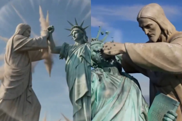 Animação mostra confronto entre o Cristo Redentor e a Estátua da Liberdade após suspensão das negociações de paz -  (crédito: Reprodução/Redes Sociais)