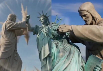 Animação mostra confronto entre o Cristo Redentor e a Estátua da Liberdade após suspensão das negociações de paz -  (crédito: Reprodução/Redes Sociais)