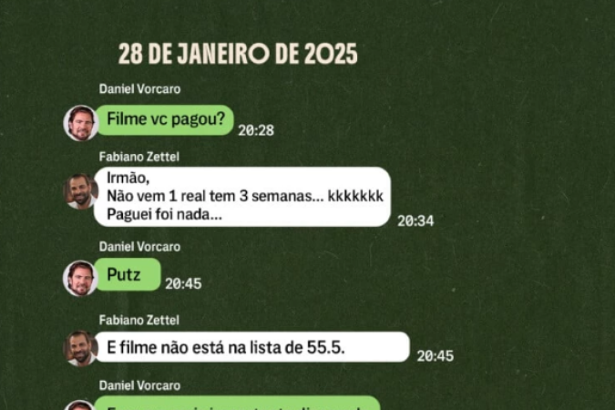 Mensagens entre Fabiano Zettel e Daniel Vorcaro