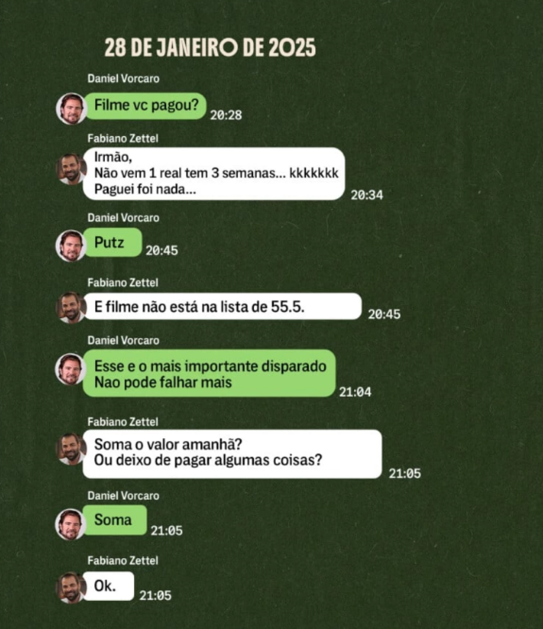 Mensagens entre Fabiano Zettel e Daniel Vorcaro