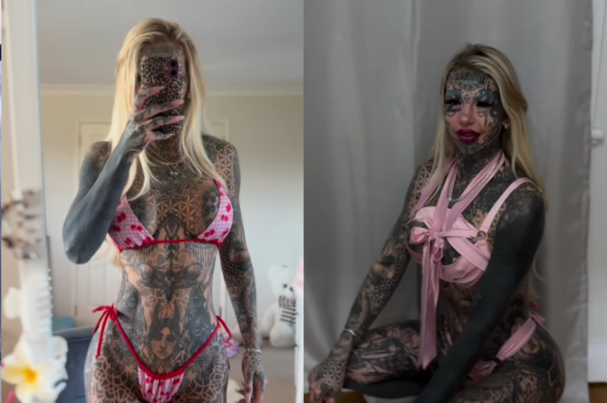 Amber Luke tem cerca de 95% do corpo tatuado - (crédito: Reprodução/ Instagram/ @amberlukereels666) Amber Luke tem cerca de 95% do corpo tatuado - (crédito: Reprodução/ Instagram/ @amberlukereels666)