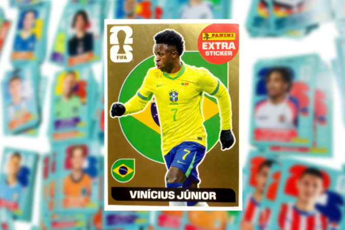 Exemplo de "sticker extra" de Vinicius Junior, em dourado 