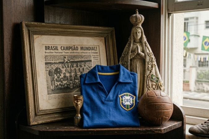 Camisa azul foi utilizada pela Sele&ccedil;&atilde;o Brasileira pela primeira vez na hist&oacute;ria na final da Copa de 1958, na Su&eacute;cia, vencida por 5 x 2 pelo Brasil diante dos donos da casa
