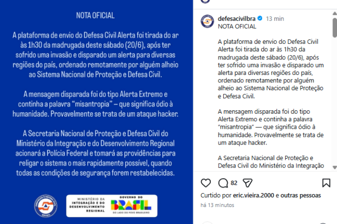 Postagem do Ministério do Desenvolvimento Regional