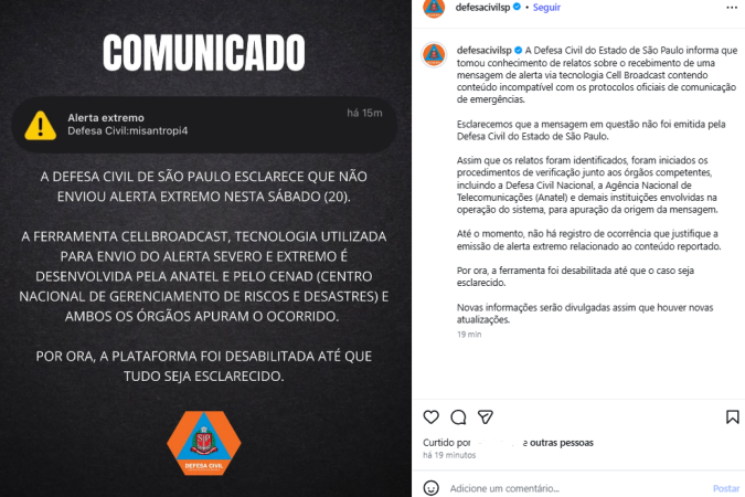 Comunicado da Defesa Civil de S&atilde;o Paulo