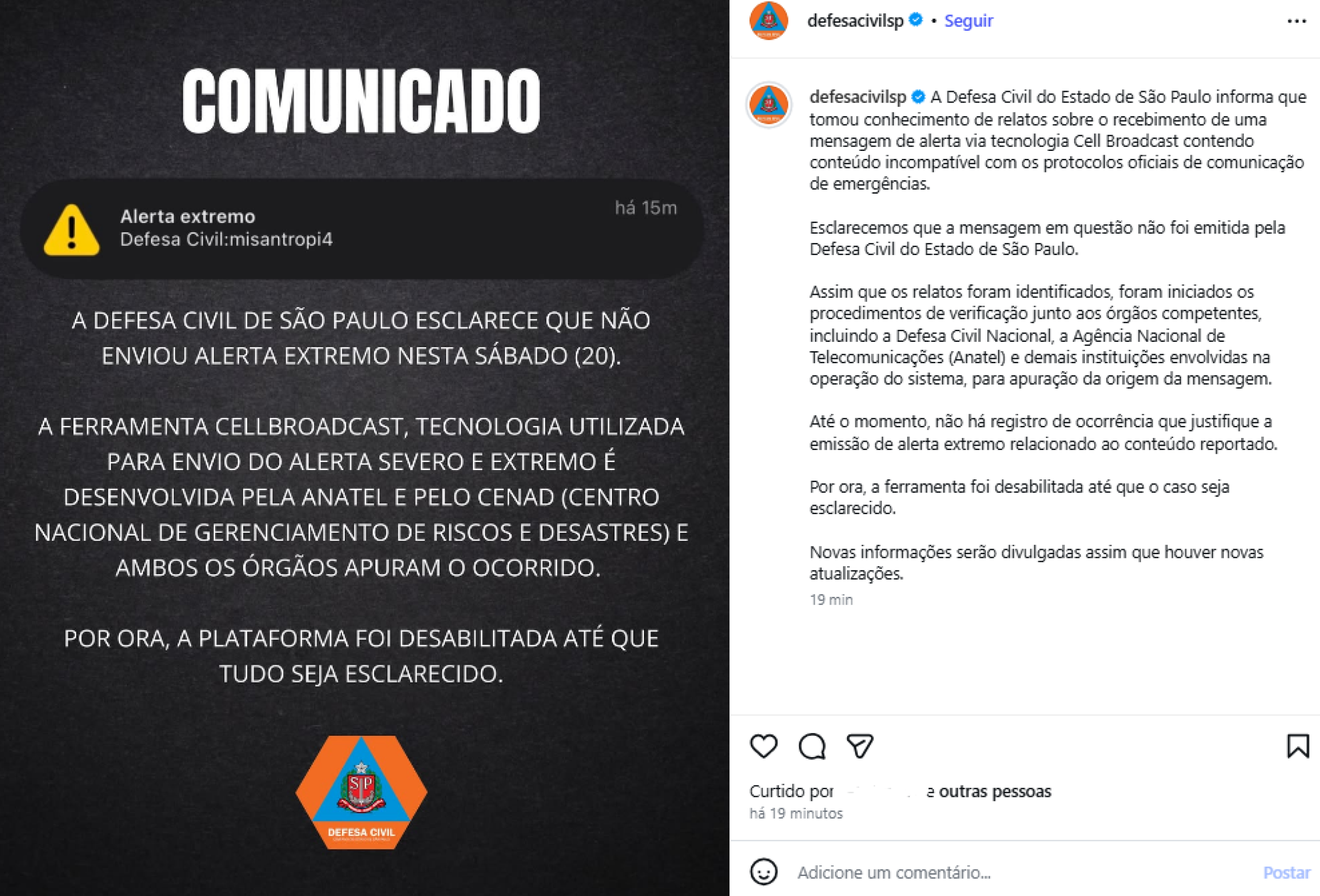 Comunicado da Defesa Civil de São Paulo