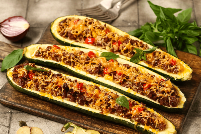 Abobrinha recheada com carne moída (Imagem: Pixel-Shot | Shutterstock) - (crédito: EdiCase) Abobrinha recheada com carne moída (Imagem: Pixel-Shot | Shutterstock) - (crédito: EdiCase)