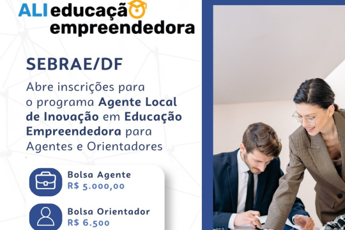 Sebrae/DF abre 70 vagas com bolsas de até R$ 6,5 mil para educadores