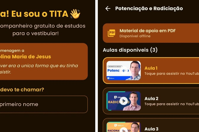 Desenvolvido para democratizar o acesso à universidade, o aplicativo Tita se apresenta aos usuários e organiza o conteúdo de estudos - (crédito: Divulgação) Desenvolvido para democratizar o acesso à universidade, o aplicativo Tita se apresenta aos usuários e organiza o conteúdo de estudos - (crédito: Divulgação)