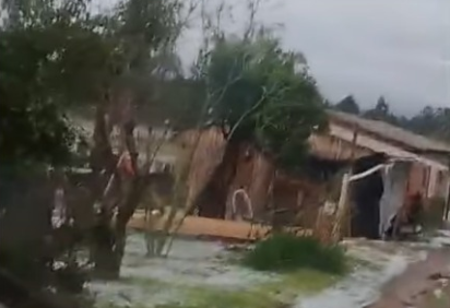 Fotos e vídeos publicados nas redes sociais mostram ruas e áreas verdes cobertas por granizo mesmo horas após o fim do temporal, além de telhados danificados e árvores caídas -  (crédito: Reprodução/Redes Sociais ) -Fotos e vídeos publicados nas redes sociais mostram ruas e áreas verdes cobertas por granizo mesmo horas após o fim do temporal, além de telhados danificados e árvores caídas -  (crédito: Reprodução/Redes Sociais )