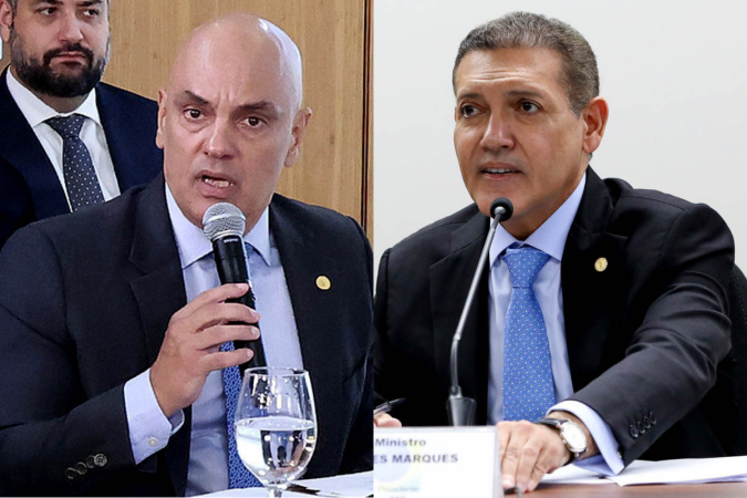 Moraes viu possível desobediência à decisão judicial com o vídeo em IA do ex-presidente. Já Nunes Marques avalia que a adoção de inteligência artificial não pode ser criminalizada - (crédito: Luiz Silveira/STF e Luiz Roberto/TSE) Moraes viu possível desobediência à decisão judicial com o vídeo em IA do ex-presidente. Já Nunes Marques avalia que a adoção de inteligência artificial não pode ser criminalizada - (crédito: Luiz Silveira/STF e Luiz Roberto/TSE)