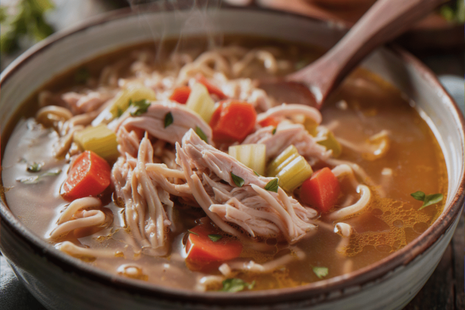 Sopa de frango com legumes e macarrão integral (Imagem: Alex_Karlssonn | Shutterstock) - (crédito: EdiCase) Sopa de frango com legumes e macarrão integral (Imagem: Alex_Karlssonn | Shutterstock) - (crédito: EdiCase)