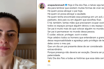 Ana Paula Renault publicou em suas redes sociais uma reflex&atilde;o sobre o Dia dos Pais e a import&acirc;ncia da presen&ccedil;a paterna -  (crédito: Reprodu&ccedil;&atilde;o/Instagram)