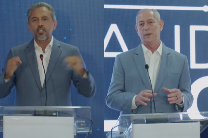 Elmano de Freitas (à esquerda) Ciro Gomes, do PT e do PSDB, respectivamente, participaram de debate pelo governo do Ceará - (crédito: Reprodução/TV Band) Elmano de Freitas (à esquerda) Ciro Gomes, do PT e do PSDB, respectivamente, participaram de debate pelo governo do Ceará - (crédito: Reprodução/TV Band)