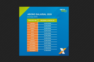 Confira o calendário completo de pagamentos do Abono Salarial 2026, detalhando as datas de crédito por mês de nascimento. - (crédito: Caixa/divulgação) Confira o calendário completo de pagamentos do Abono Salarial 2026, detalhando as datas de crédito por mês de nascimento. - (crédito: Caixa/divulgação)