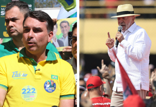 Flávio Bolsonaro defende redução de impostos e privatizações, enquanto plano de Lula ressalta aumento das tensões geopolíticas -  (crédito: Edesio Ferreira/EM/D.A Press e Miguel Schincariol/AFP)
