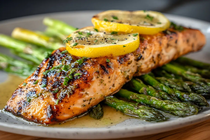 Salmão grelhado com aspargos (Imagem: Demon_shutter | Shutterstock) - (crédito: EdiCase) Salmão grelhado com aspargos (Imagem: Demon_shutter | Shutterstock) - (crédito: EdiCase)