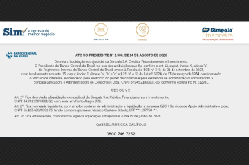 Comunicado do Banco Central na p&aacute;gina da Simpala S.A. -  (crédito: Reprodu&ccedil;&atilde;o)