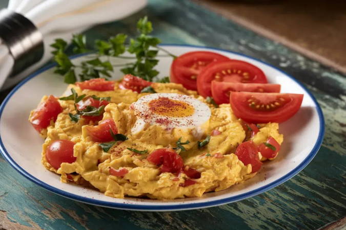 Ovos mexidos cremosos com tomate (Imagem: Willow Brook Food | Shutterstock) - (crédito: EdiCase) Ovos mexidos cremosos com tomate (Imagem: Willow Brook Food | Shutterstock) - (crédito: EdiCase)