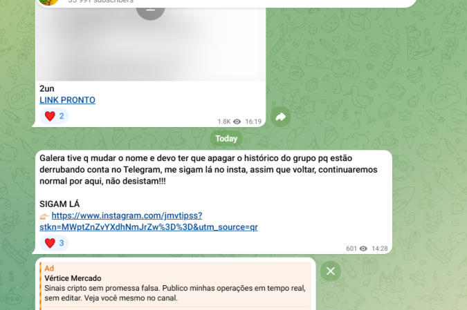 Canal JMV, que antes se chamava JMV Tips Free, pede para os seguidores passarem a segui-lo no Instagram
