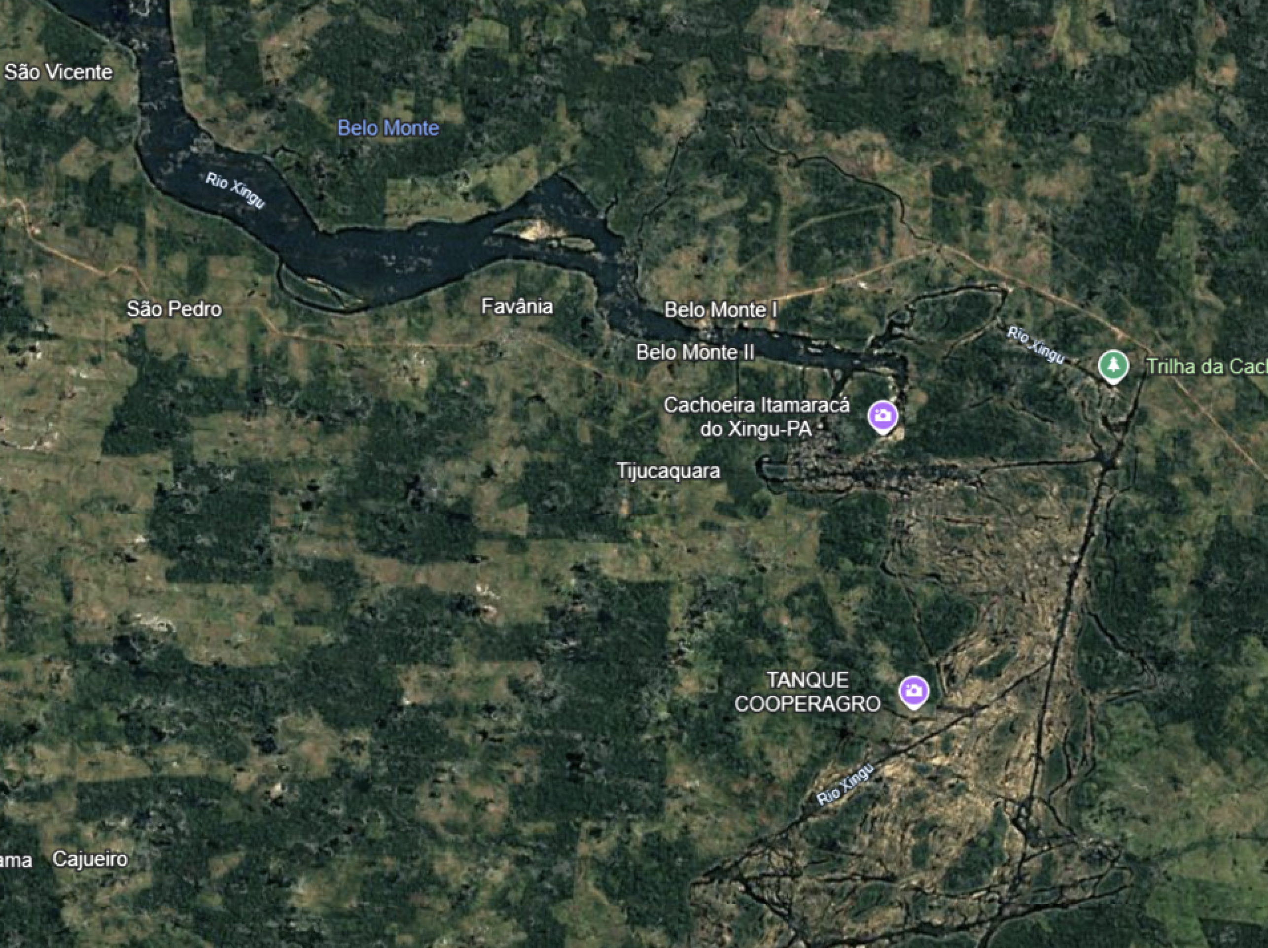 Imagem de sat&eacute;lite da Volta Grande do Xingu, antes da hidrel&eacute;trica