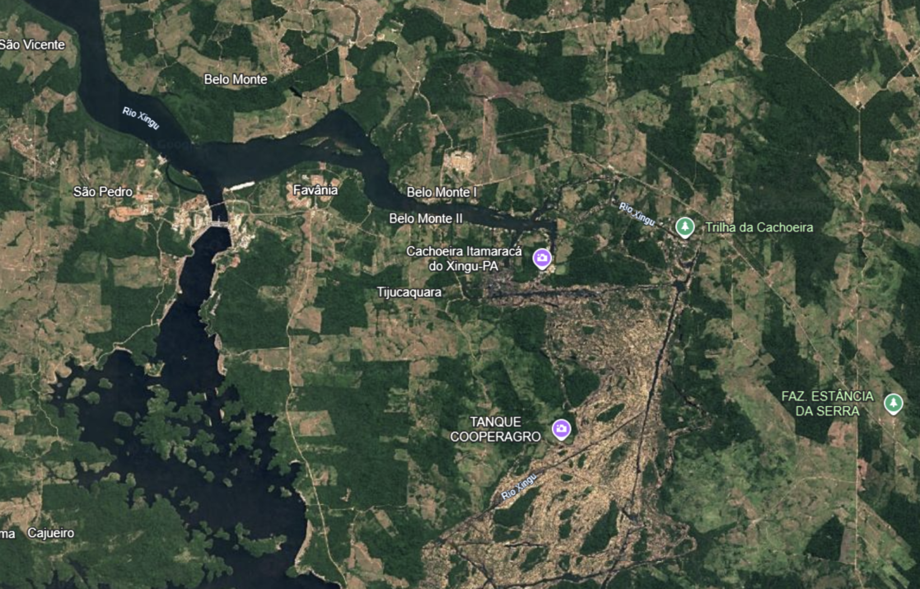 Imagem de sat&eacute;lite da Volta Grande do Xingu, depois da hidrel&eacute;trica